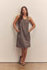 amente Front Shirring Cotton Knee Dress - Olive/Brown - Thumbnail 1