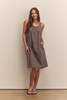 amente Front Shirring Cotton Knee Dress - Olive/Brown - Thumbnail 2