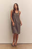 amente Front Shirring Cotton Knee Dress - Olive/Brown - Thumbnail 3