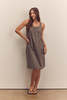 amente Front Shirring Cotton Knee Dress - Olive/Brown - Thumbnail 4