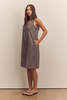 amente Front Shirring Cotton Knee Dress - Olive/Brown - Thumbnail 6