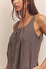 amente Front Shirring Cotton Knee Dress - Olive/Brown - Thumbnail 8
