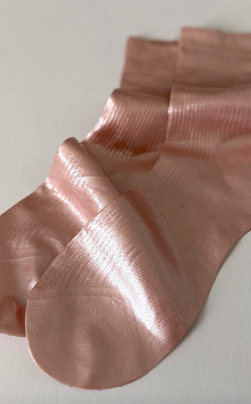 Maria La Rosa Laminated Ribbed On Sock - Pale Pink Metallic
