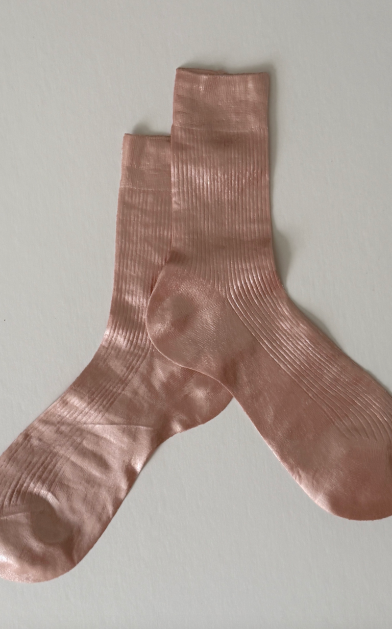 Maria La Rosa Laminated Ribbed On Sock - Pale Pink Metallic