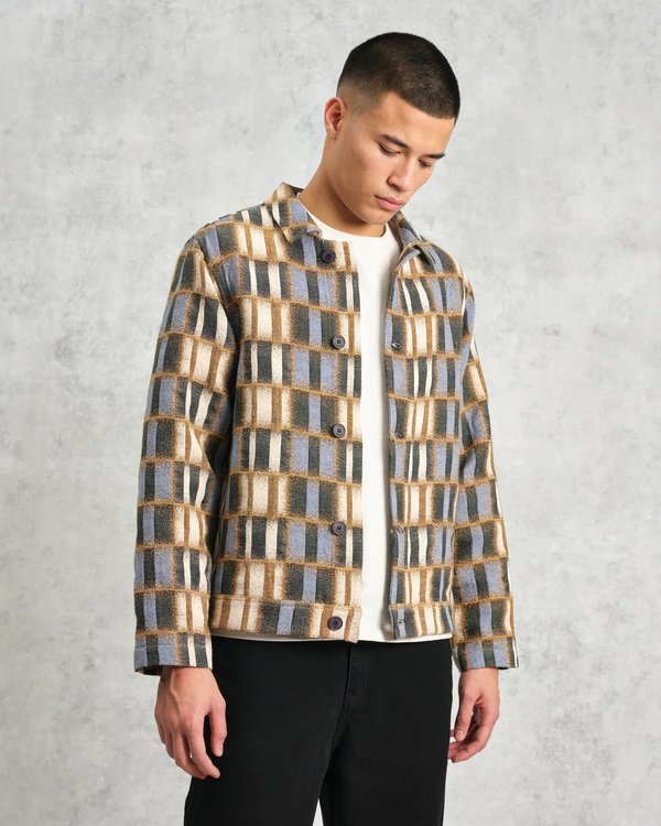 Wax London Iggy Jacket - Beige/Blue Ombre Grid | Garmentory