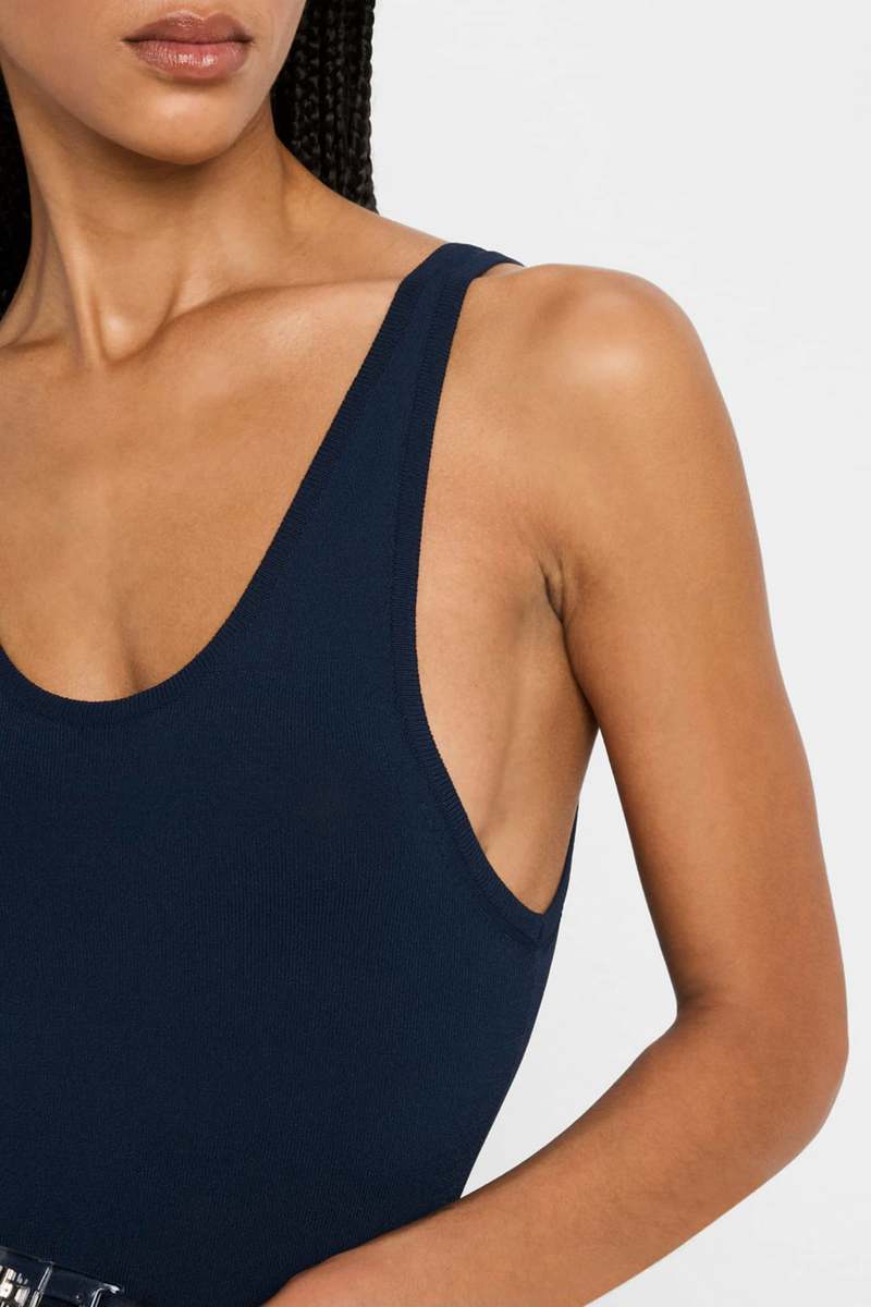 Brandon Maxwell Julia Scoop Neck Knit Tank With Turnlock Belt