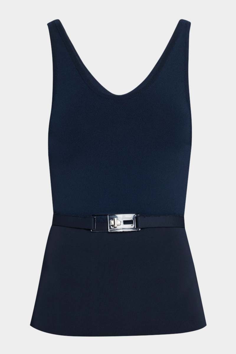 Brandon Maxwell Julia Scoop Neck Knit Tank With Turnlock Belt