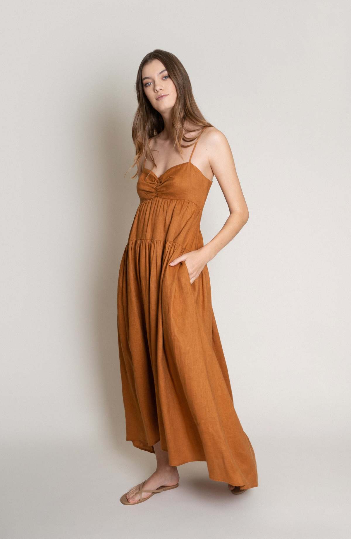 Neranese Issa Lightweight Linen Dress - Clementine | Garmentory