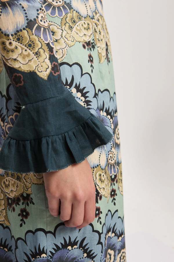 alemais madalena midi dress ALEMAIS Madalena Floral Tiered Midi Shirt Dress | Blue