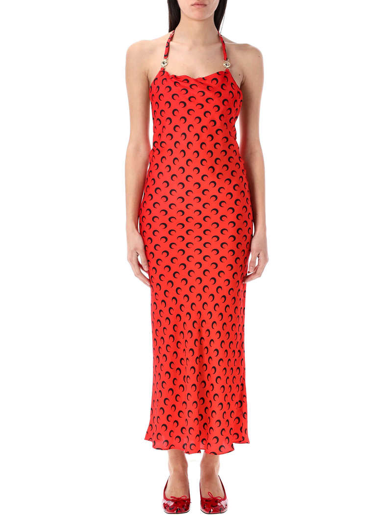 ワンピース MARINE SERRE MOON SATIN LONG SLIP DRESS Moon Printed Satin Long Slip Dress • Marine Serre