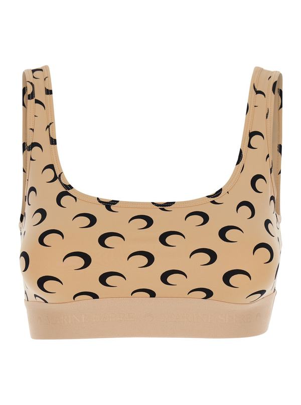 MARINE SERRE Beige Top With All-over Crescent Moon Print In Tech 