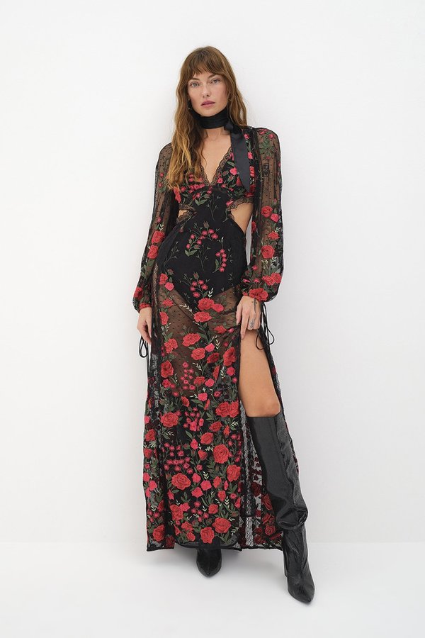 For Love & Lemons Araceli Maxi Dress - Black | Garmentory