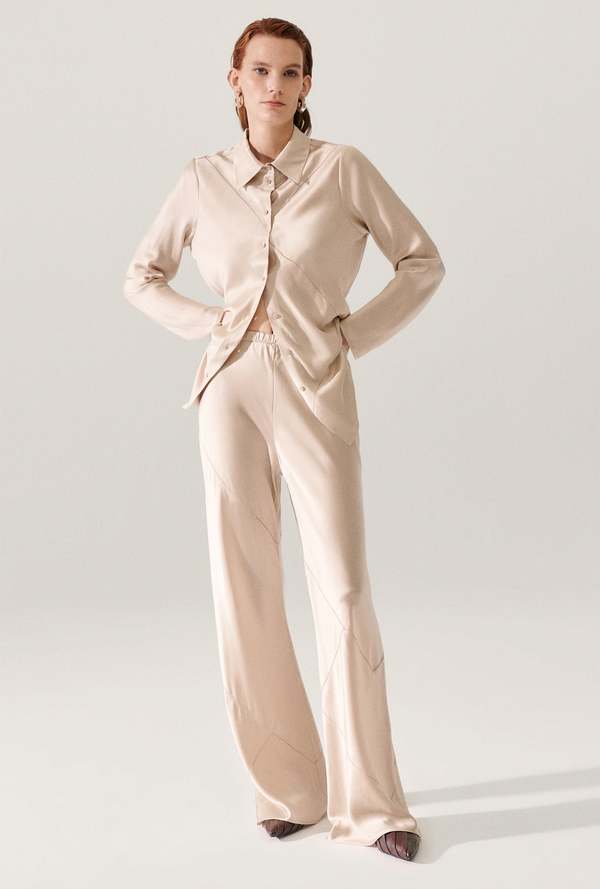 Silk Laundry Splice Bias Cut Pants - Hazelnut