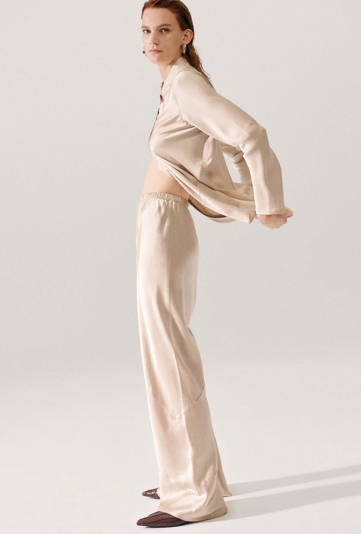 Silk Laundry Splice Bias Cut Pants - Hazelnut - Image 4 of 7