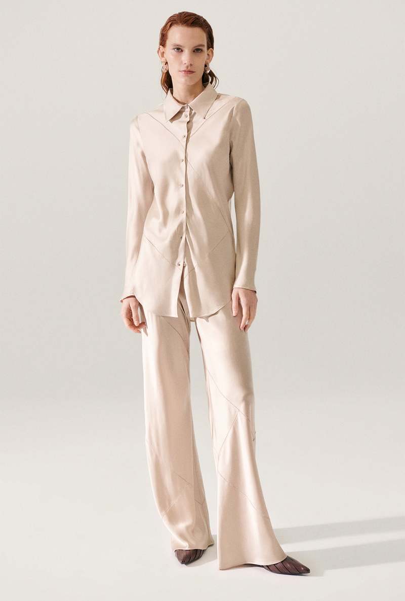 Silk Laundry Splice Bias Cut Pants - Hazelnut
