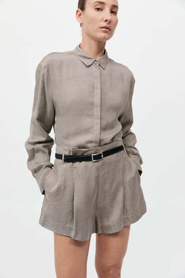 St. Agni Melange Paperbag Waist Shorts - Rye