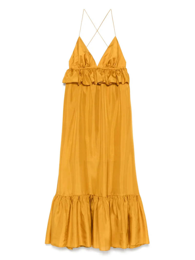 slim fit dress slacks Agnes Draped Ruffle Maxi Dress | Oat | Dresses main image 0