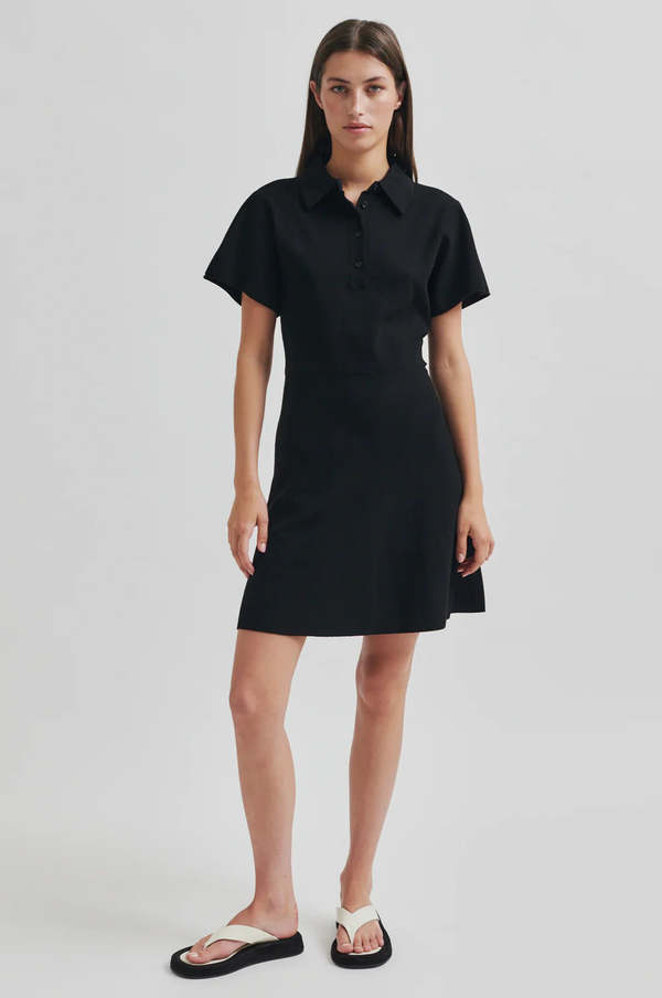 Second Female Stinna Knit Short Sleeve Dress - Black | Garmentory