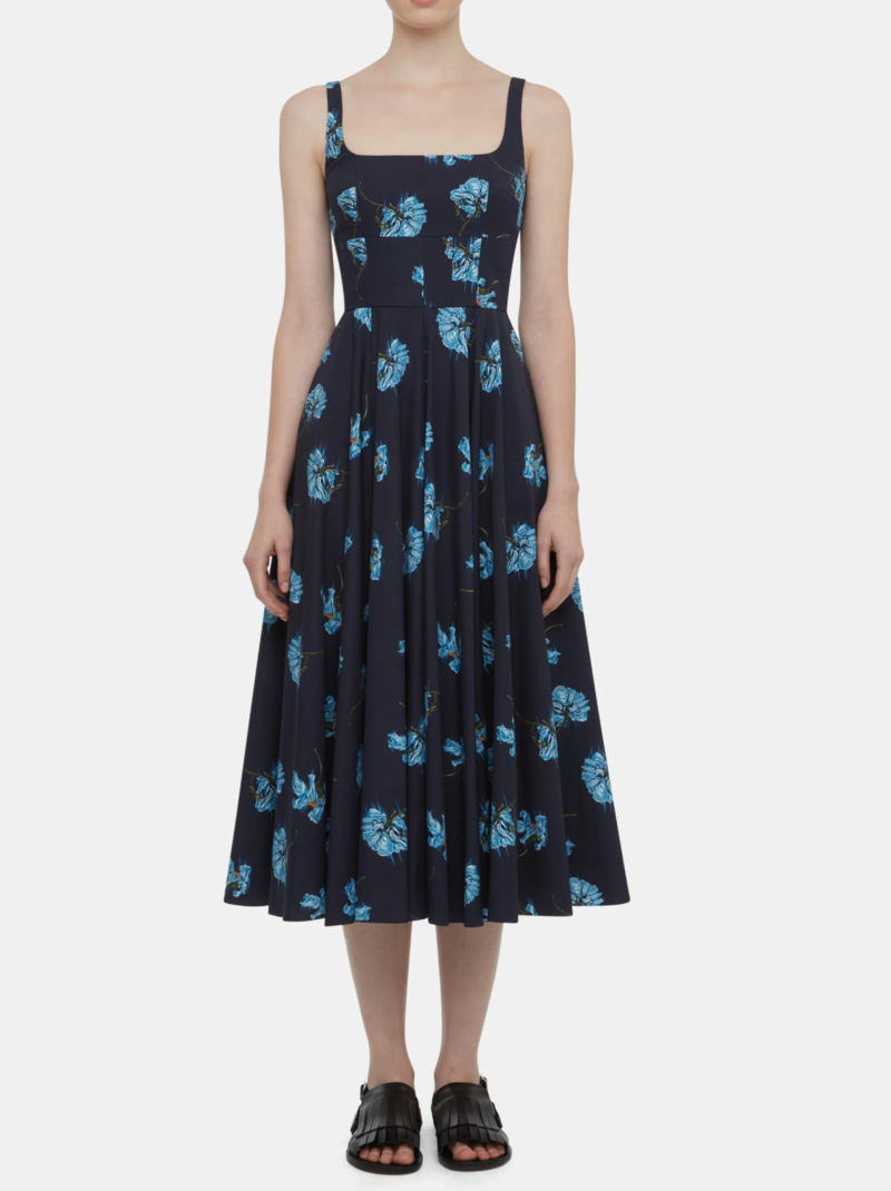 emilia wickstead blue dress Eman Dress In Steel Blue Crepe
