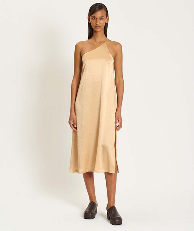 we.re One Shoulder Dress - Honey Gold | Garmentory