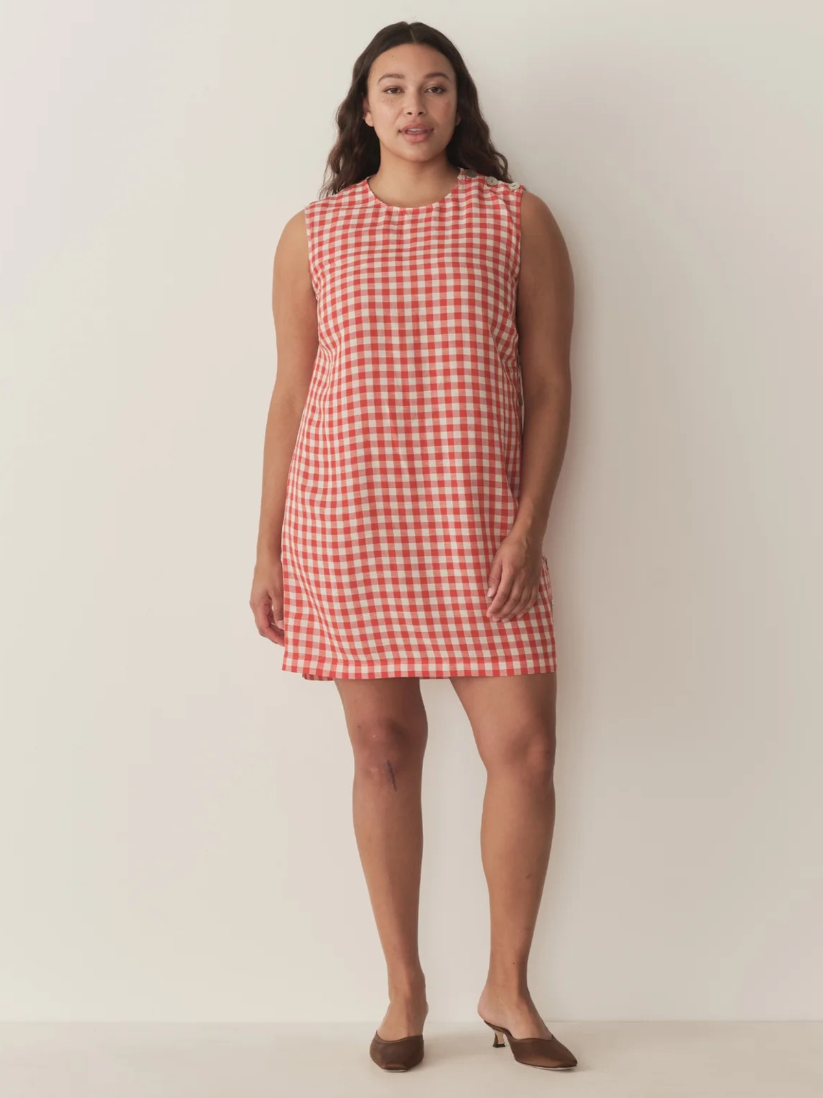 doen red gingham dress Julia Mini Mulberry La Maddalena / S line skirt with a single tier Doen Julia Red Gingham Dress