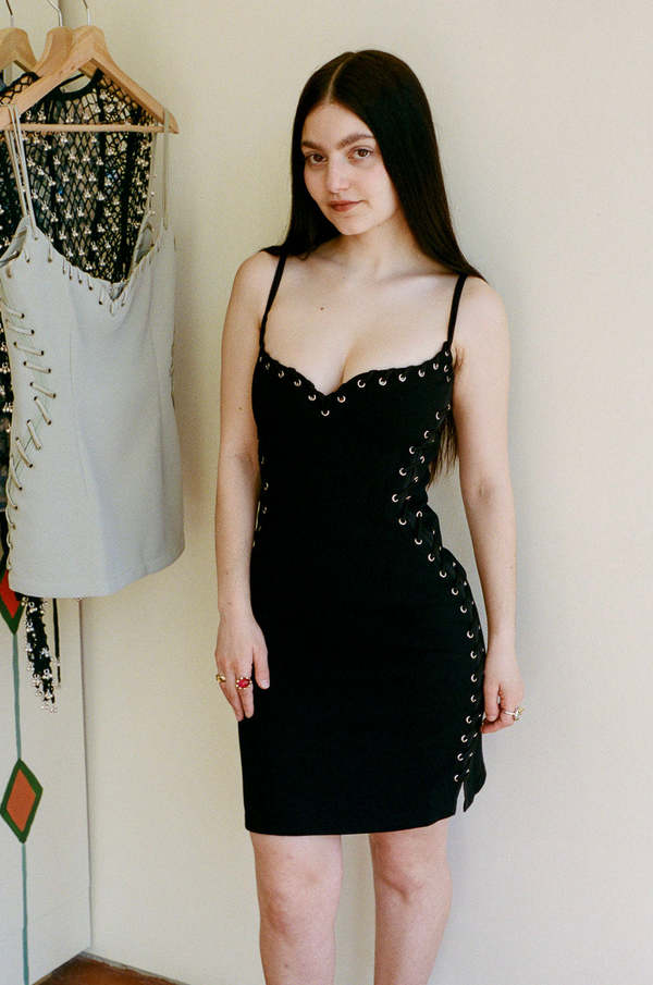 PARIS GEORGIA Eyelet Heart Mini Dress - Black