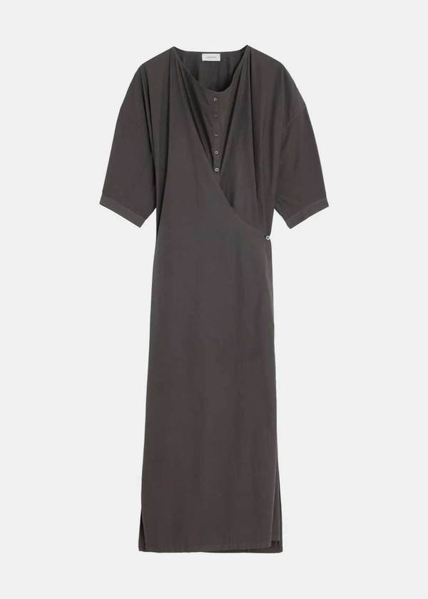green emerald velvet dress STRAIGHT COLLAR TWISTED DRESS IN DRY SILK - Black - Dry Silk - Women main image 0