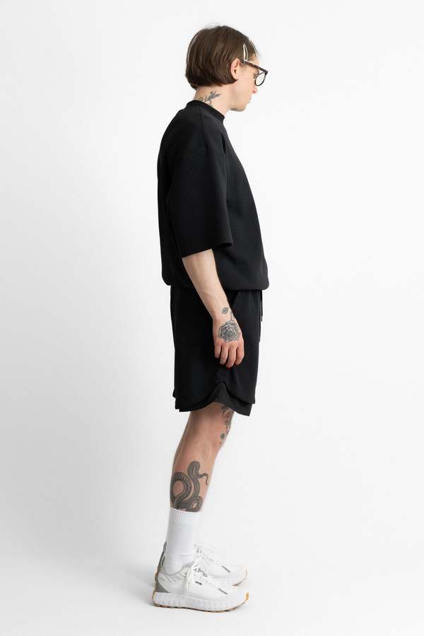 Meanswhile SOLOTEX Waffle SS Tee - Off Black | Garmentory