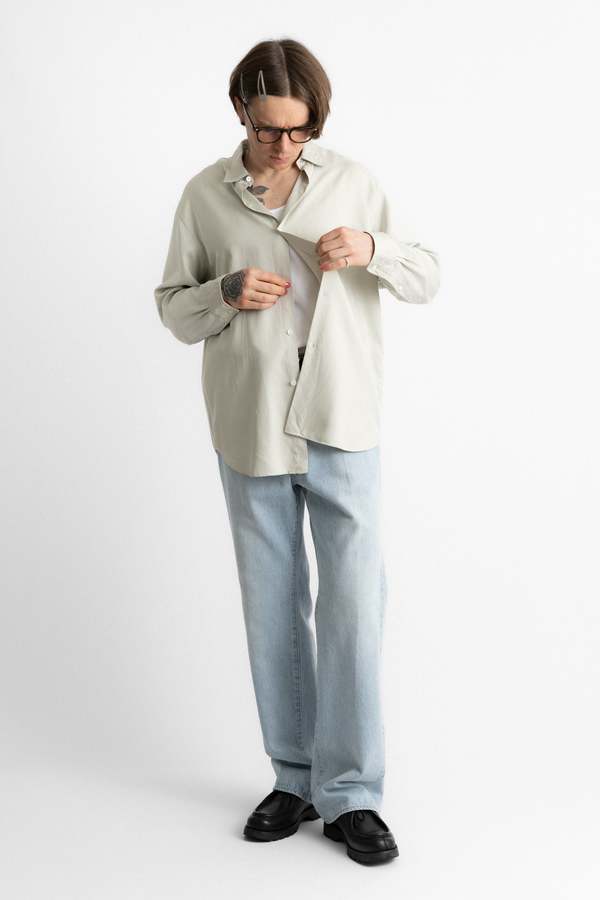 トップス KAPTAIN SUNSHINE silk plain shirt size42 KAPTAIN SUNSHINE Plain Shirt Washed Silk Gabardine Shirt - Whisper