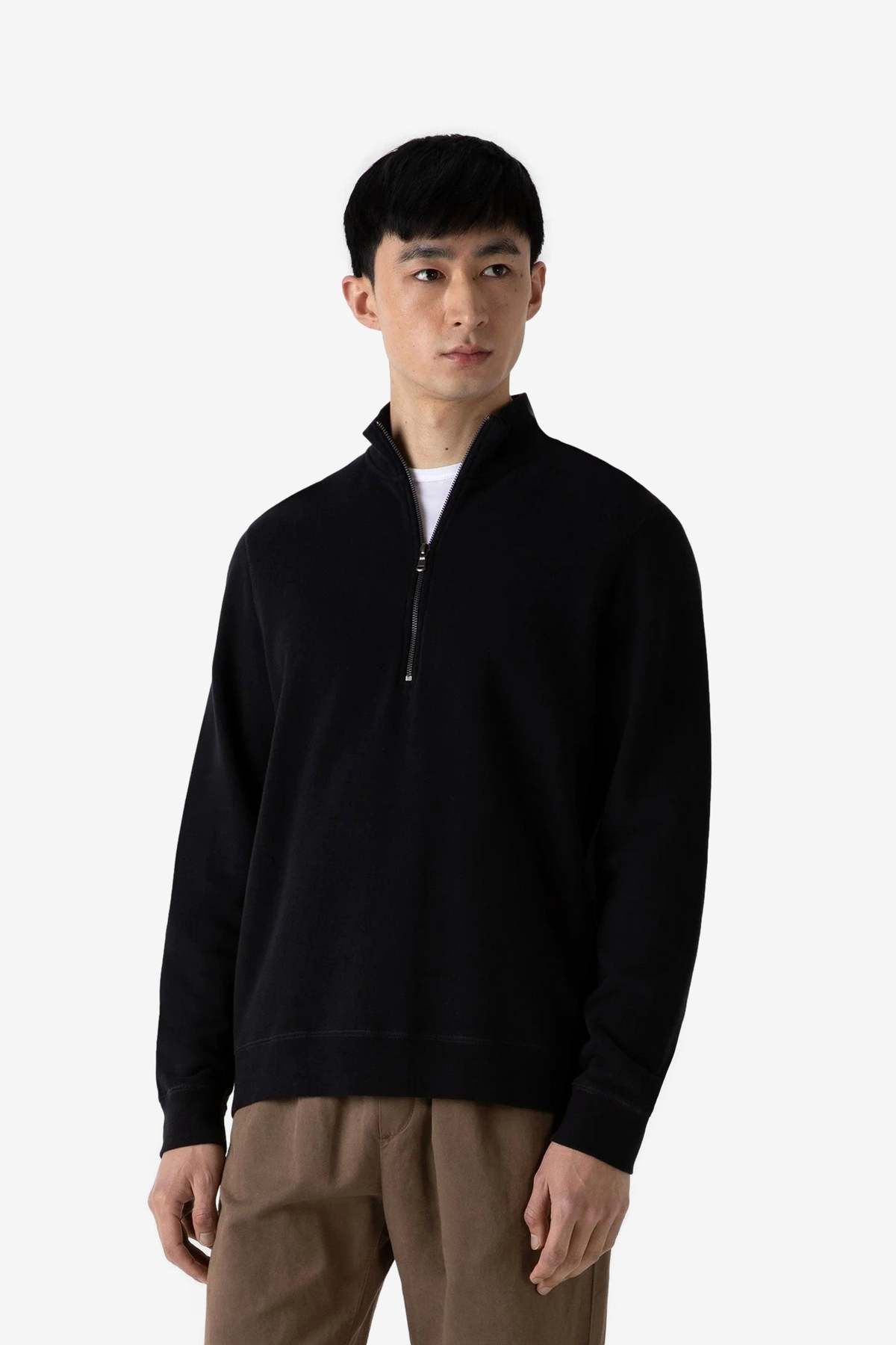 Sunspel Loopback Half Zip Sweatshirt - Black - Image 3 of 4