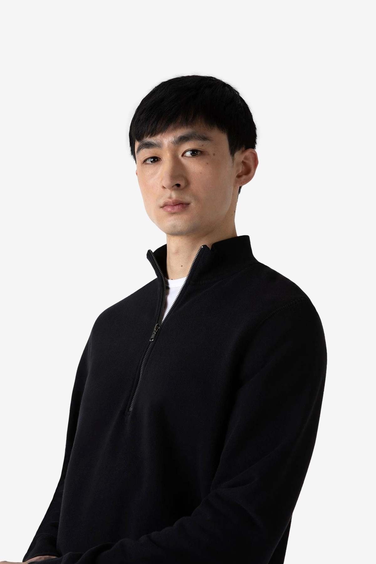 Sunspel Loopback Half Zip Sweatshirt - Black - Image 4 of 4
