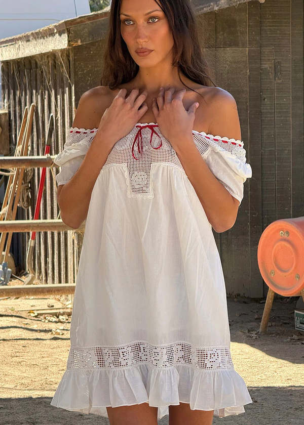 bella hadid white mini dress Frankies Bikinis X Bella Hadid Libra Knit Mini Dress in Cloud Nine