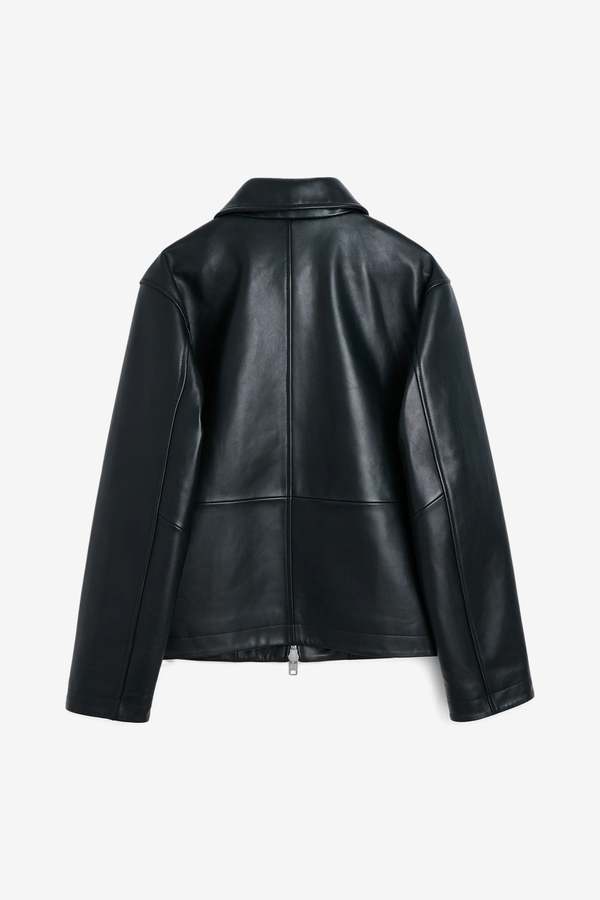 Sunflower Short Leather Jacket - Black Shine | Garmentory