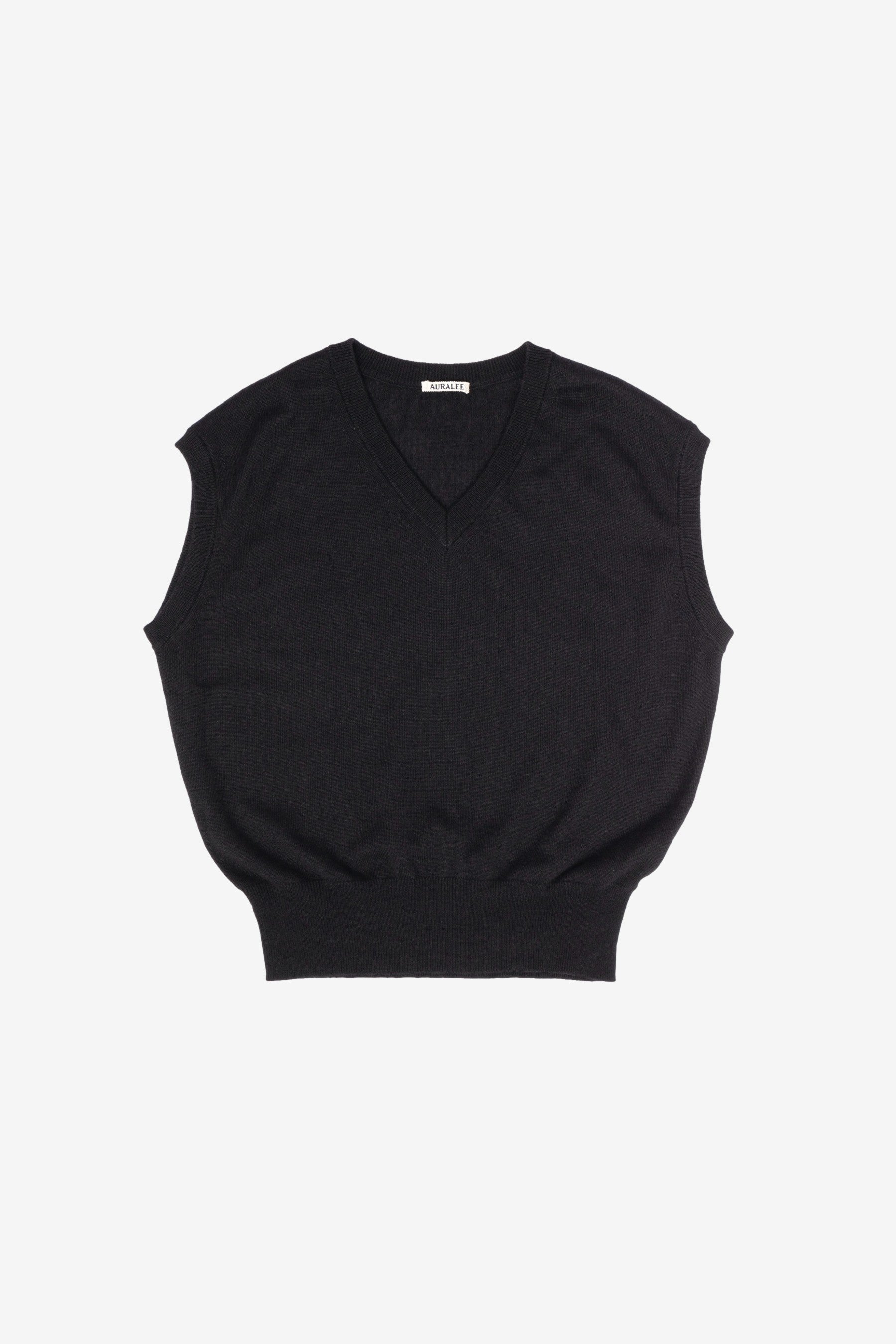 オーラリー SUPER FINE CASHMERE SILK KNIT VEST Auralee Super Fine Cashmere Silk Knit Vest - Black | Garmentory