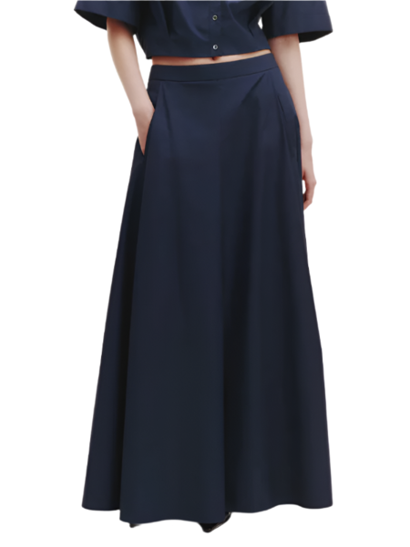 【MIDNIGHT MOVE】 long cc skirt / 追跡付 High Rise Long Skirt With Center Front Slit - Cloud Stone