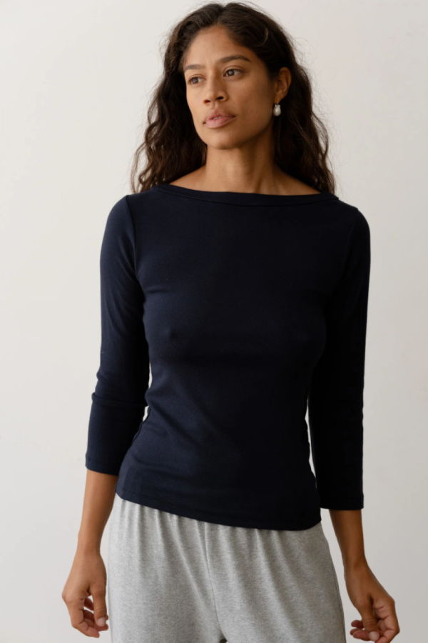 Donni. Baby Rib Boat Neck Top