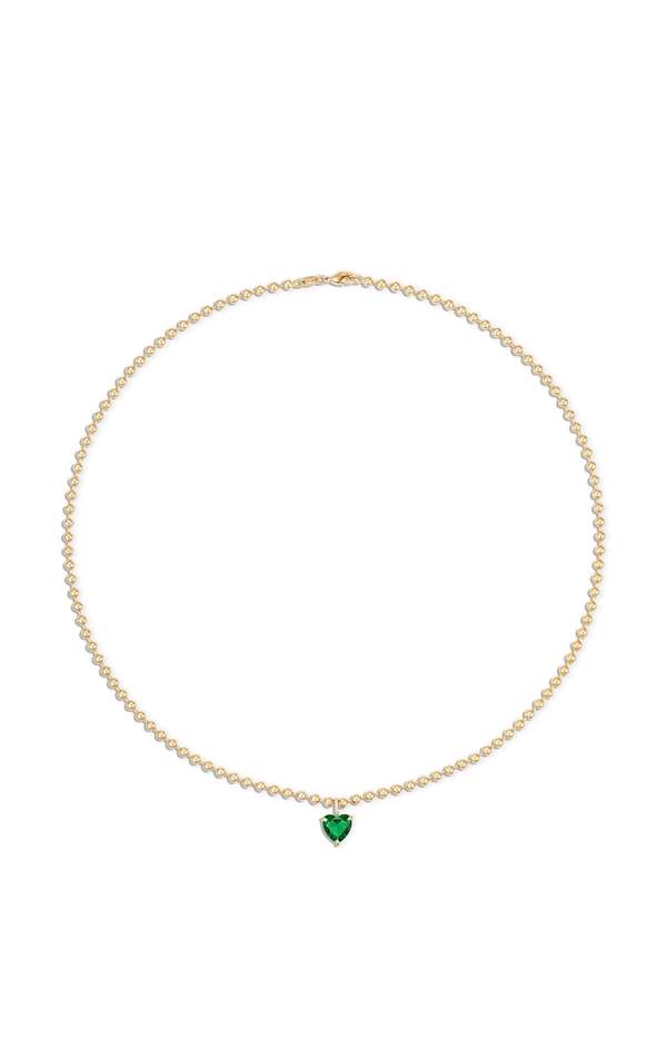 Alexa Leigh Heart Pendant Ball Chain Necklace Emerald in Gold Necklace