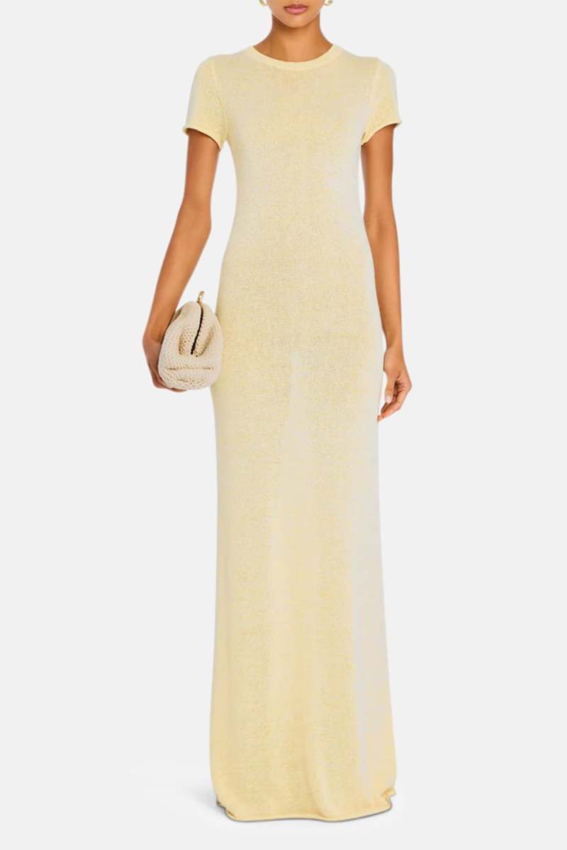 fitted lace wedding dress Mabeline Metallic Knit Maxi Dress – SEROYA main image 0