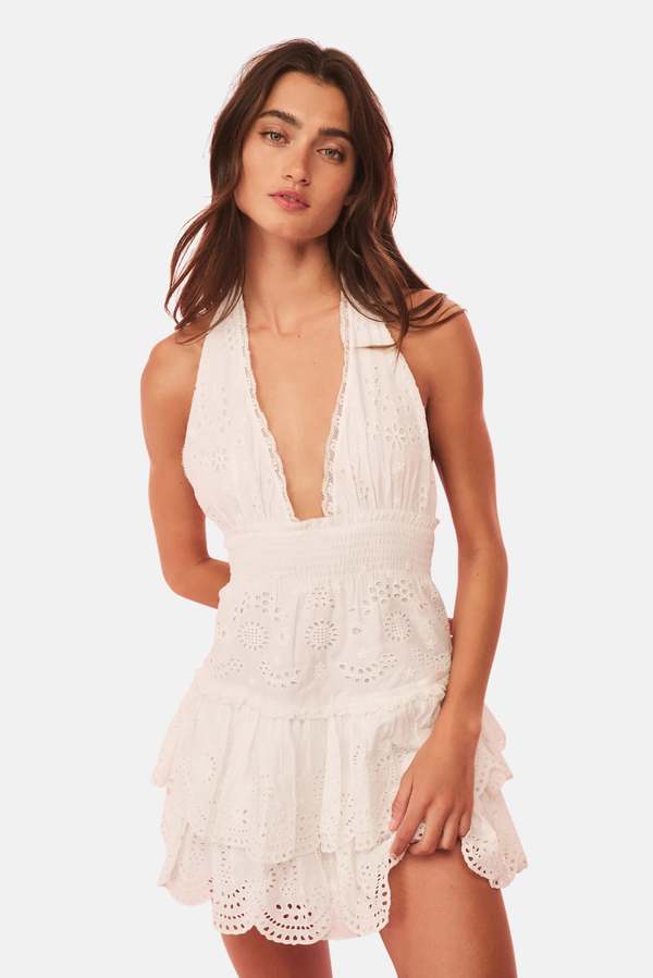 LoveShackFancy Janea Eyelet Lace Mini Halter Dress - Optic White on  Garmentory
