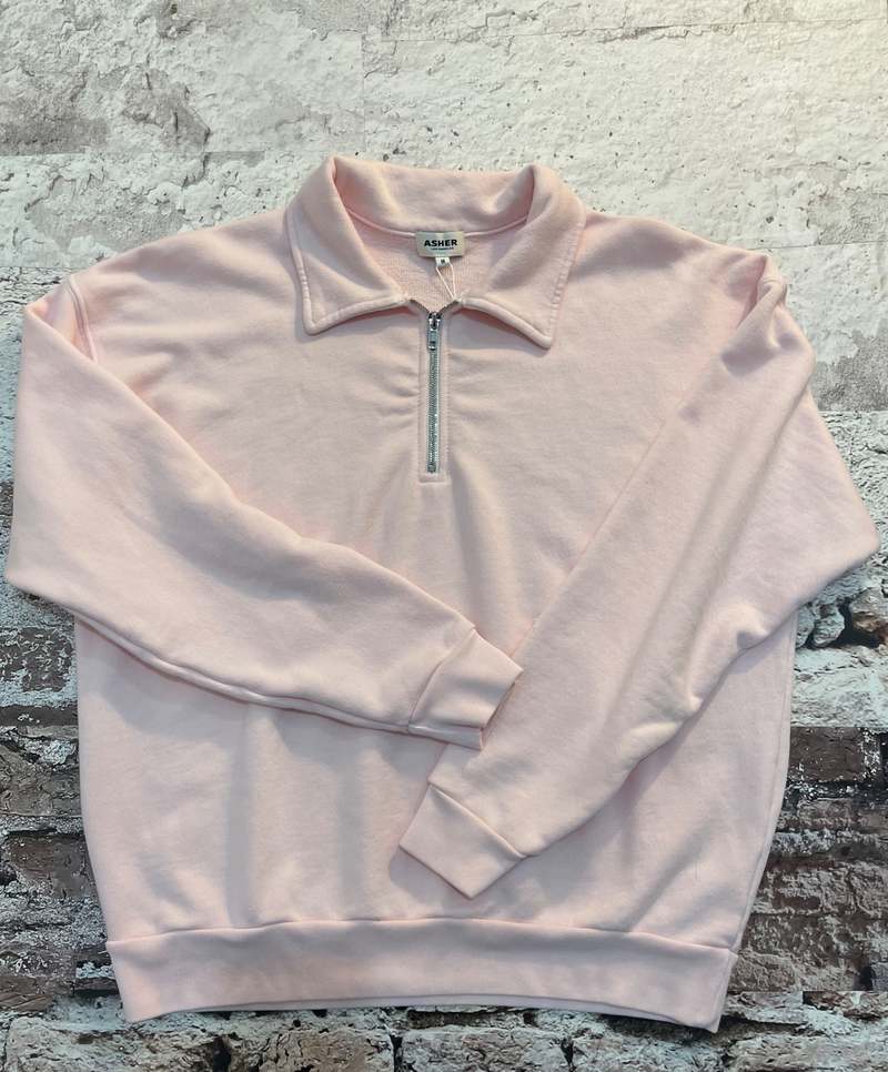 Asher Claude 1/4 Zip Sweatshirt - Soft Pink