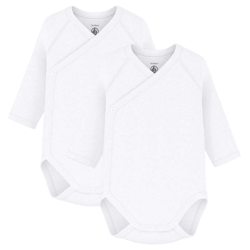 Petit Bateau Set Of Two Long Sleeved Wrap Bodysuits - White Petit Bateau Set Of Two Long Sleeved Wrap Bodysuits - White