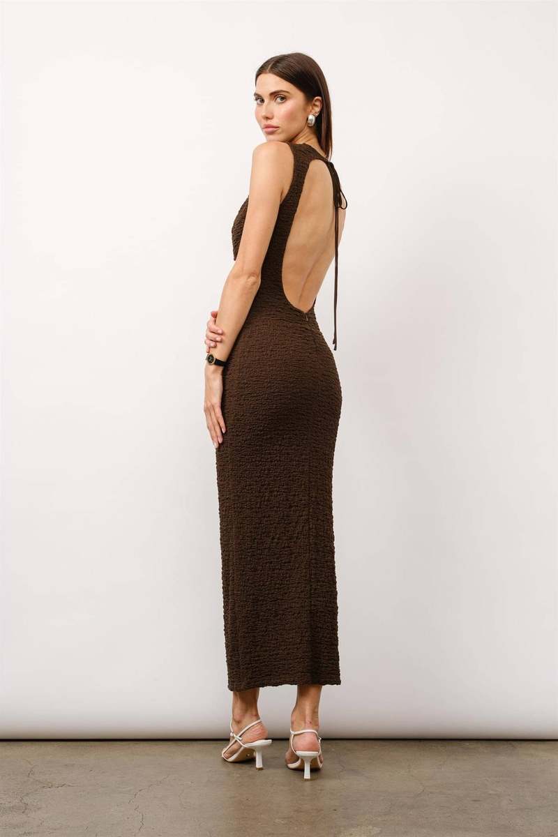 brown textured maxi dress Brown Textured Maxi Dress