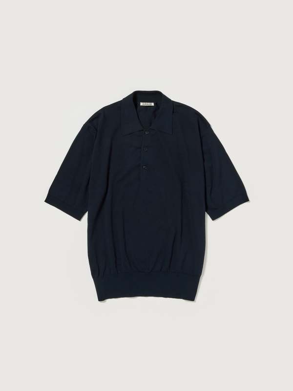 Auralee Super High Gauge Cotton Knit Polo - Dark Navy
