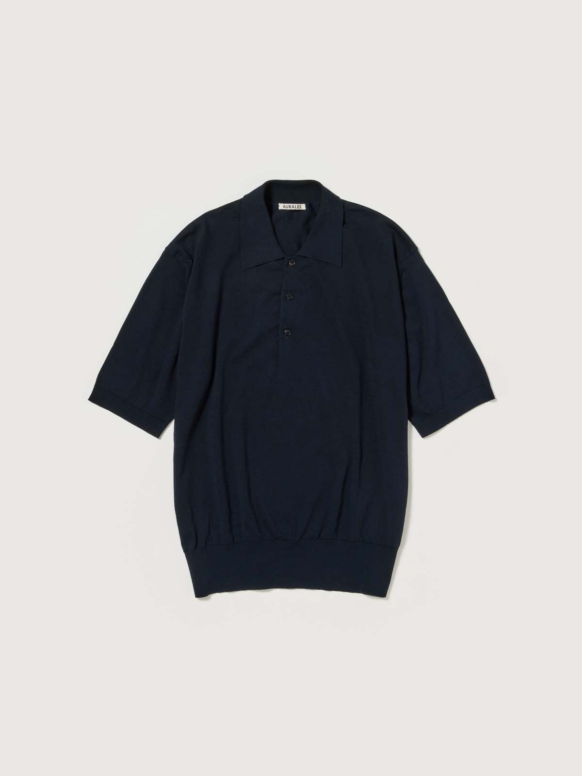 Auralee Super High Gauge Cotton Knit Polo - Dark Navy