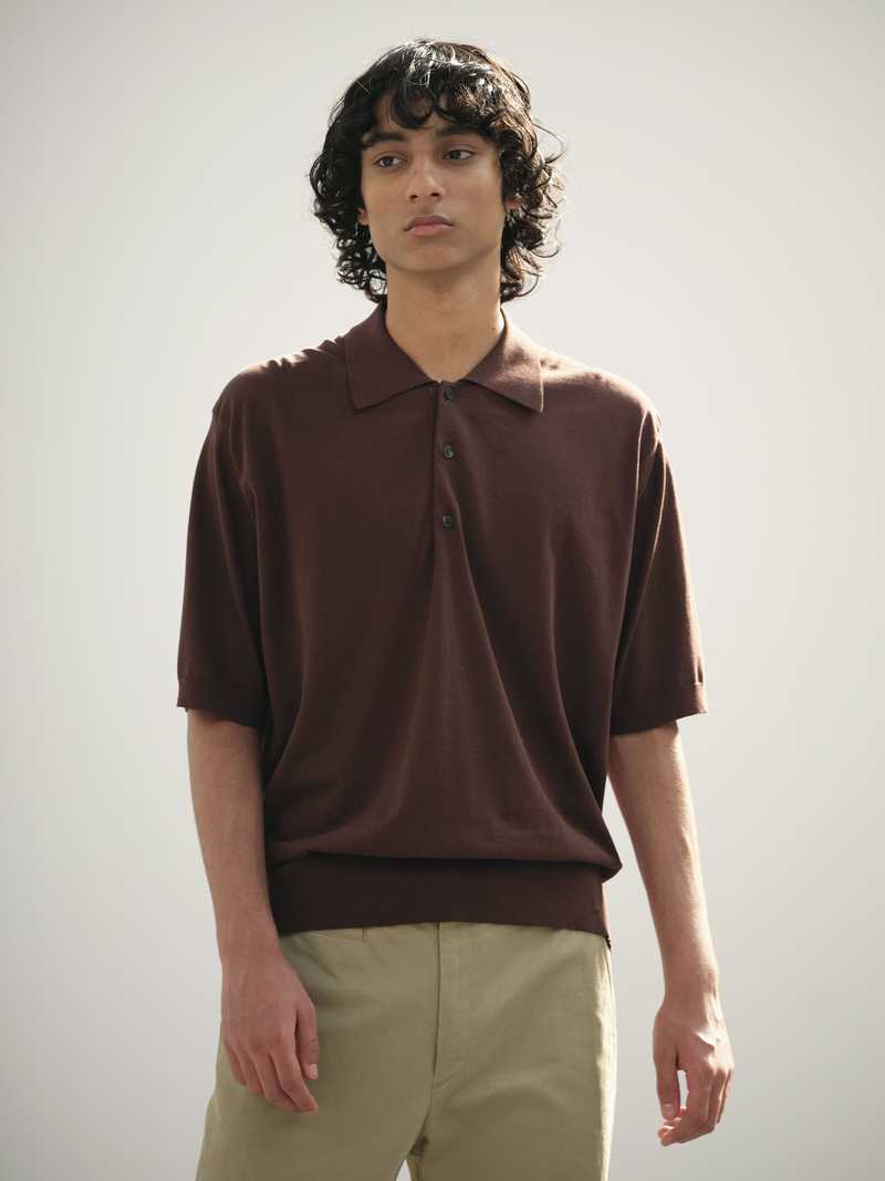 サ*鬼様 AURALEE SUPER HIGH GAUGE COTTON KNI Auralee Super High Gauge Cotton Knit Polo - Dark Navy