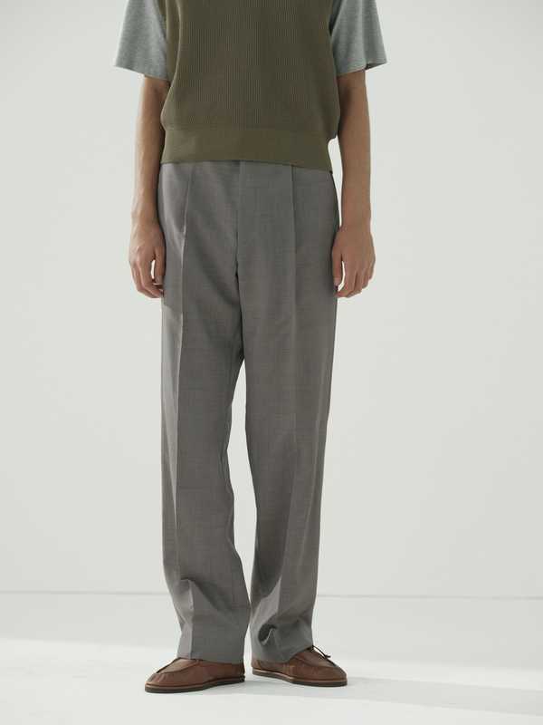 Auralee Tropical Wool Kid Mohair One-Tuck Slacks - Brown Check