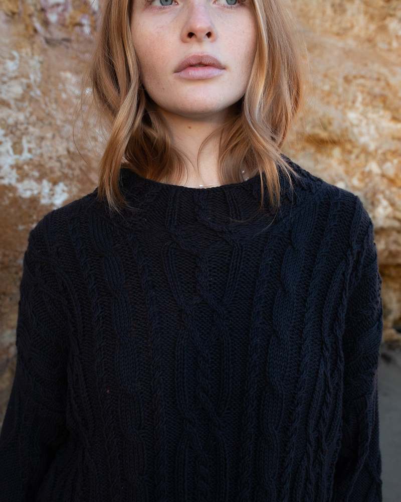 Honest Cotton Charlie Cable Knit Sweater - Cream/Chocolate/Black