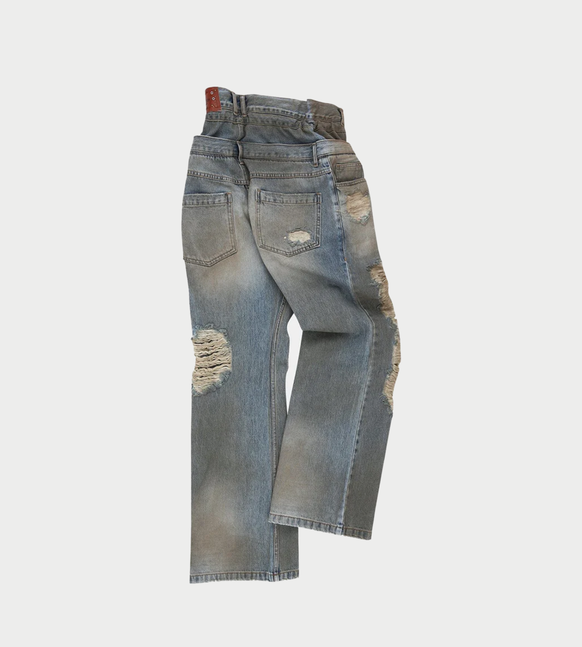 【ANDERSSON BELL】 Unisex vintage spray double waist jeans ANDERSSON BELL Vintage Spray Double-Waist Jeans | Garmentory