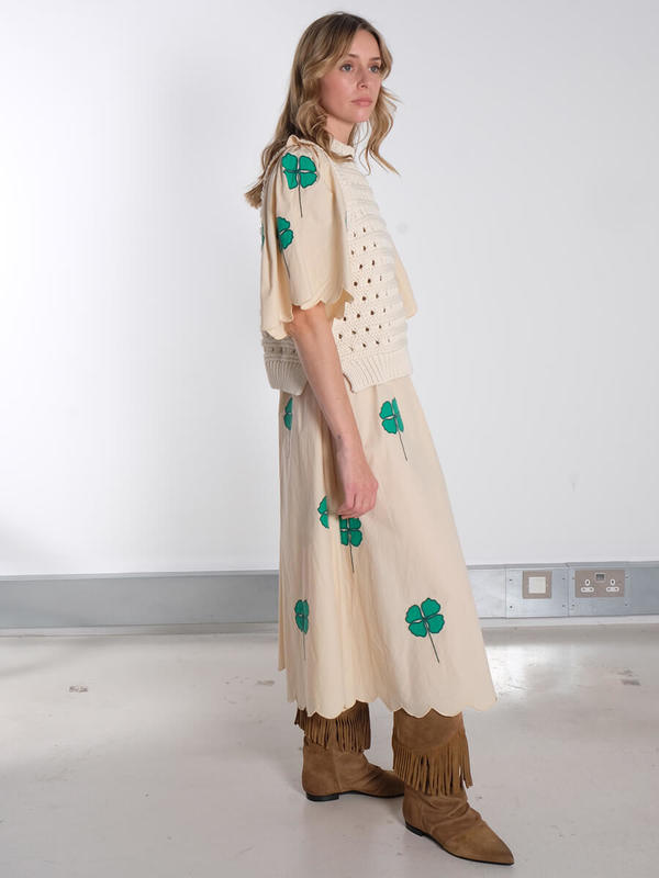Stella Nova Embroidered Midi Dress - Green/Creme