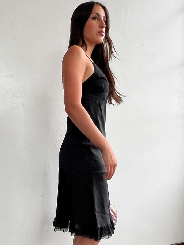 Vintage Black Cotton + Lace Slipdress - Black | Garmentory
